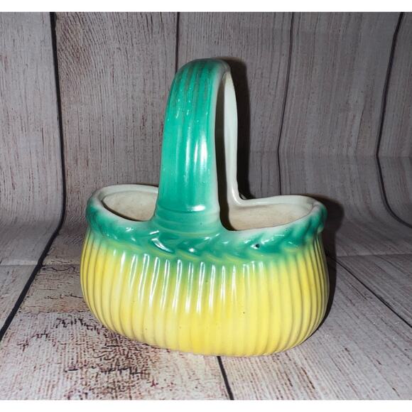 Czech Bird on Basket Red Mark Czechoslovakia Yellow Blue Art Pottery Antique - Picture 3 of 12